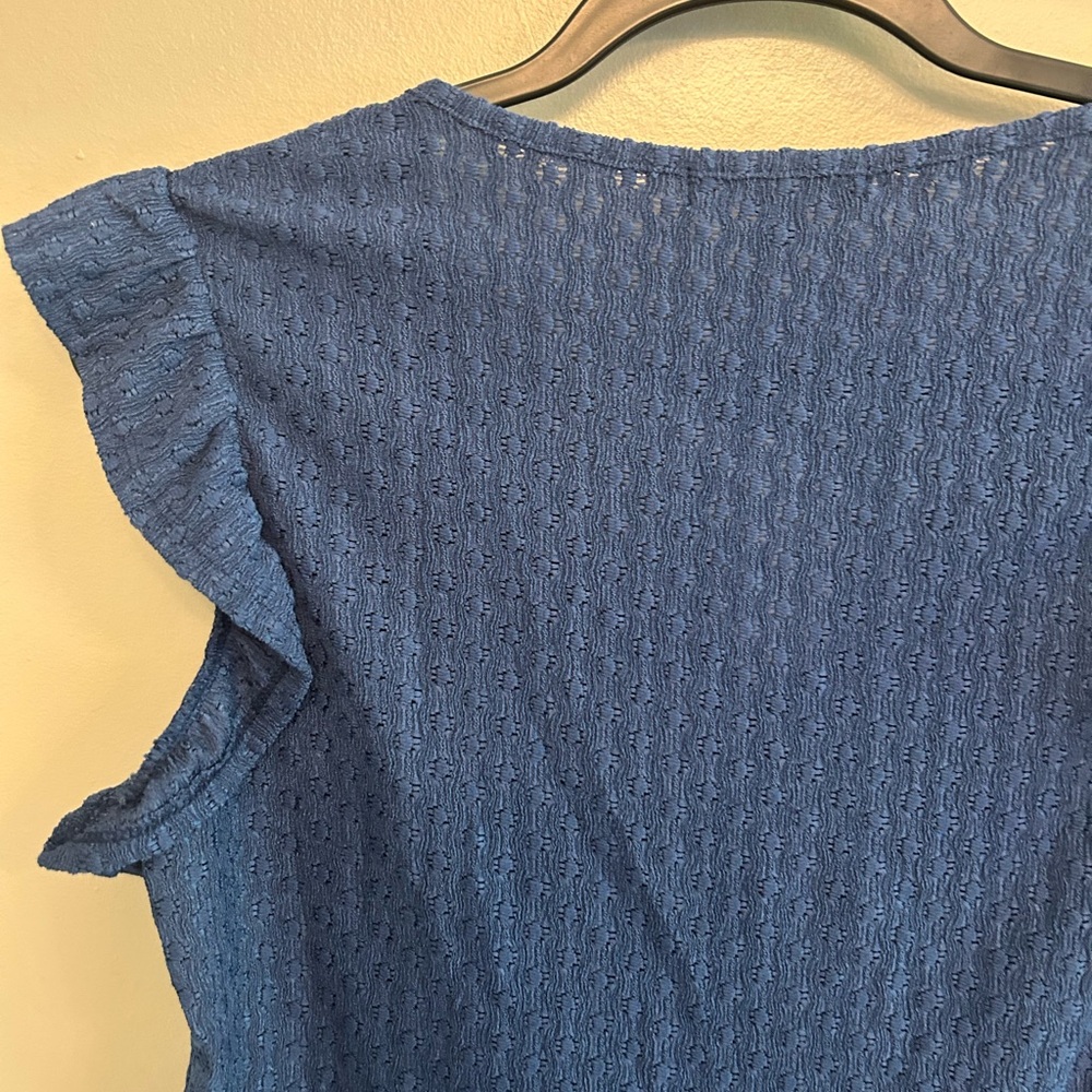 NWT Steve Madden Y2K blue Steve Textured Cap Sleeve Top tassel ties size M - Picture 8 of 11